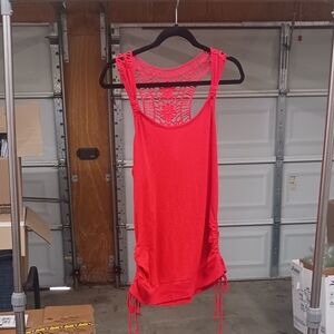 No Boundaries Bright Red Crochet Back Tank Top